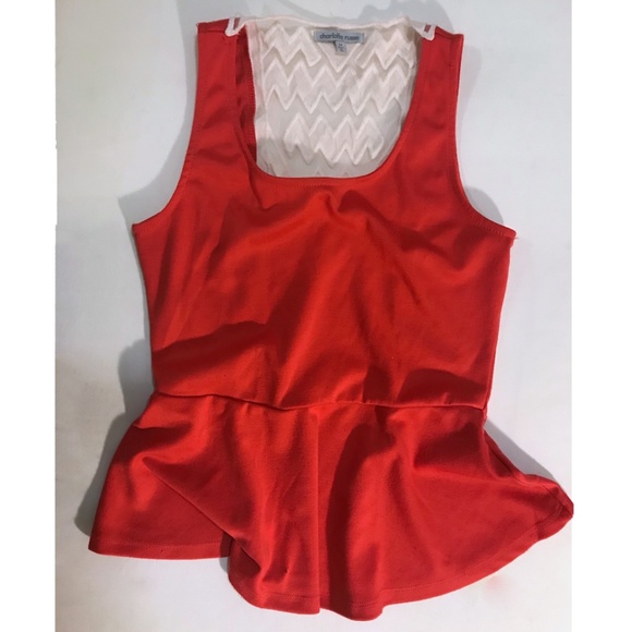 Charlotte Russe Tops - Red Peplum Sleeveless Shirt Crochet Mesh Back